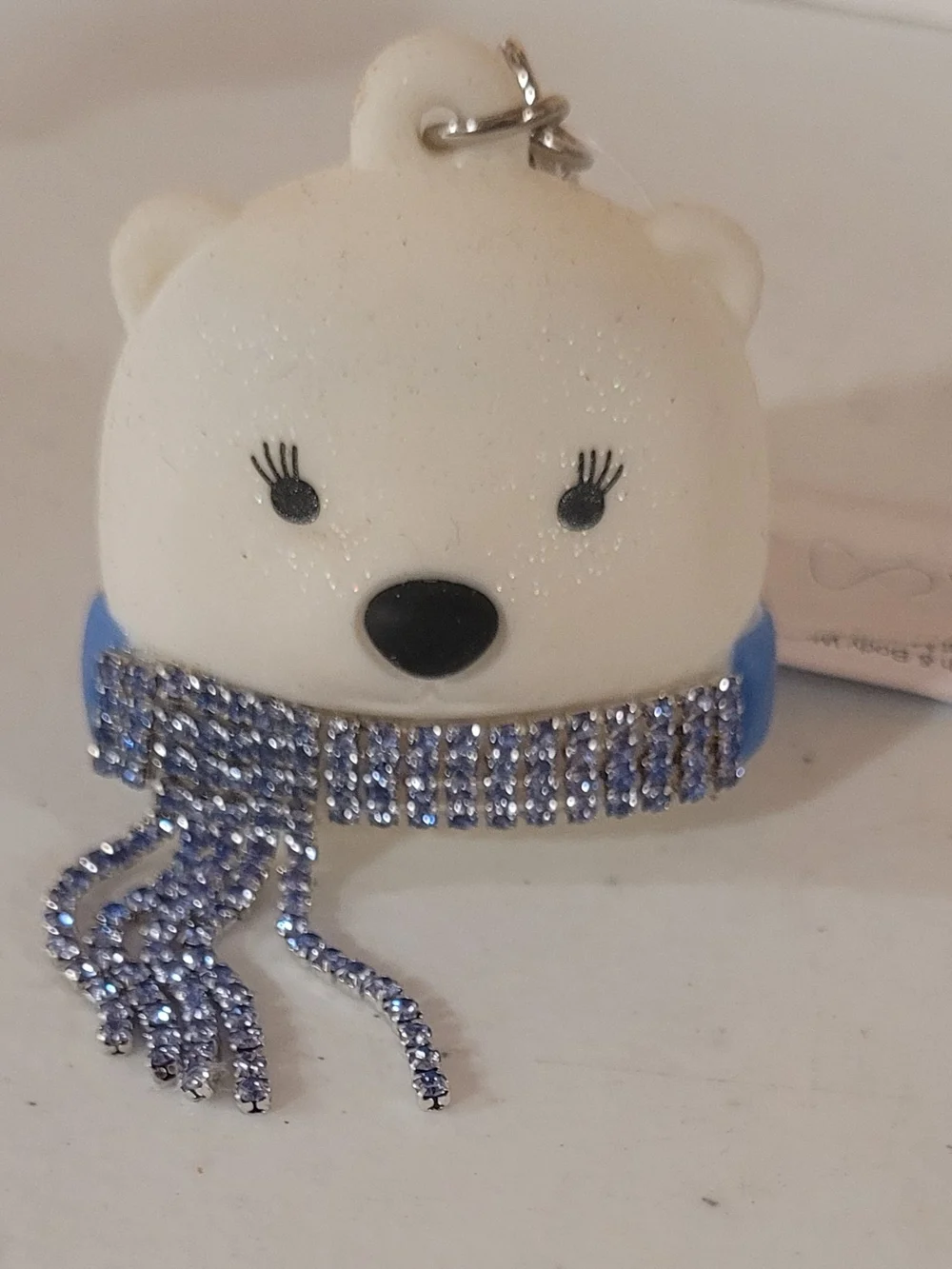 White Bear Keychain Charm with Blue Rhinestone Scarf - Pocketbac Holder BBW